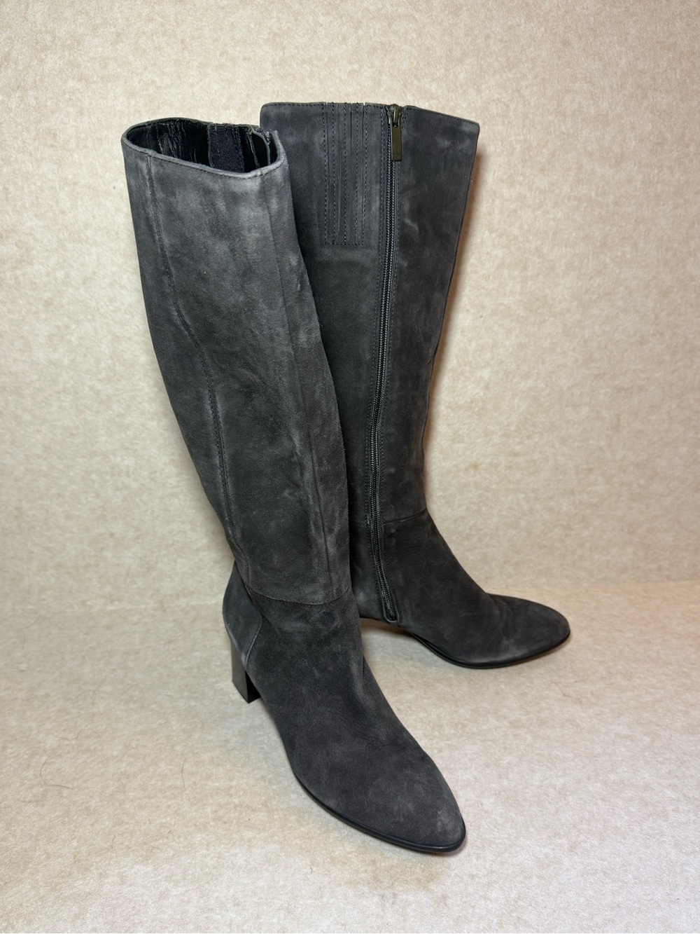 Aquatalia Delle Dress Weatherproof Suede Tall Gray Heel Boot Size 7 1/2